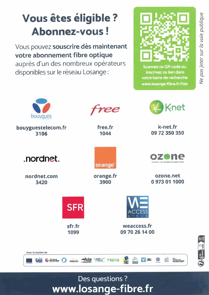 Affiche : vous êtes éligible? abonnez-vous. des questions sur www.losange-fibre.fr